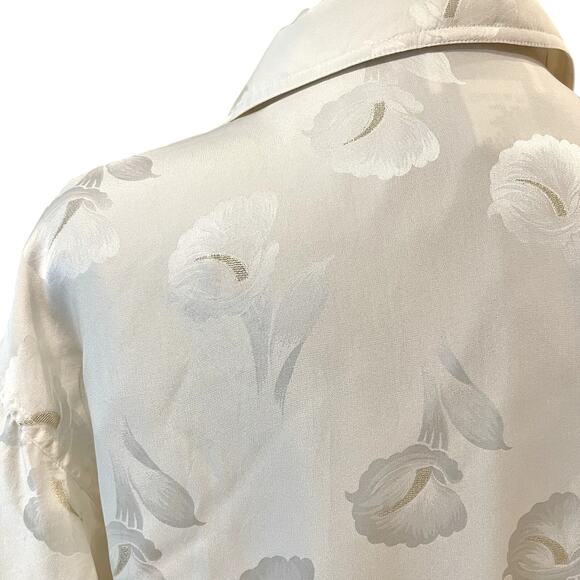 Vtg 80s Floral Silk Bomber Jacket Cream Gold Metallic Coat Size Large Lily - Picture 5 of 9